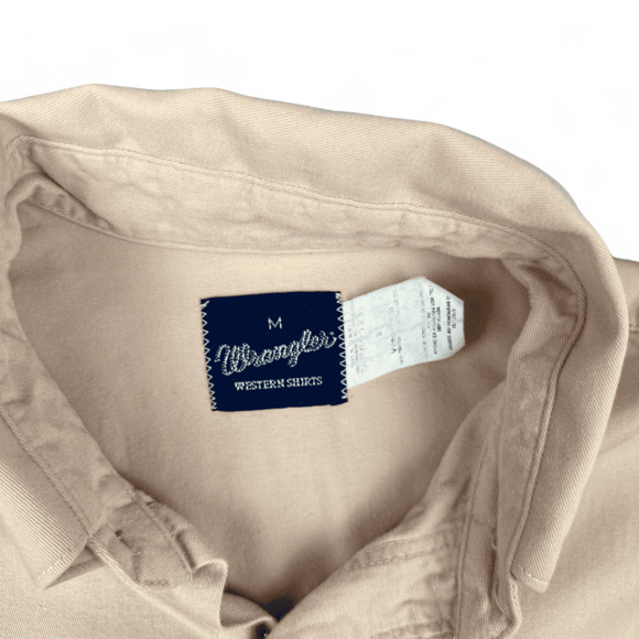 Vintage Wrangler Western Shirt Adult MEDIUM Brown Tan 80s Cowboy Workwear Ranch - Picture 3 of 9